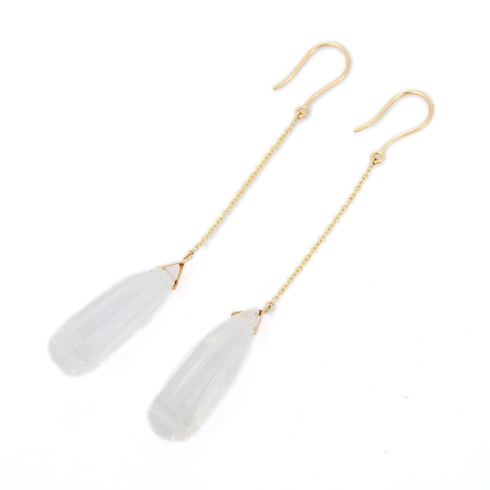 Handmade Jewelry Natural Crystal 18K Fine Yellow Gold Shoulder Duster Earring