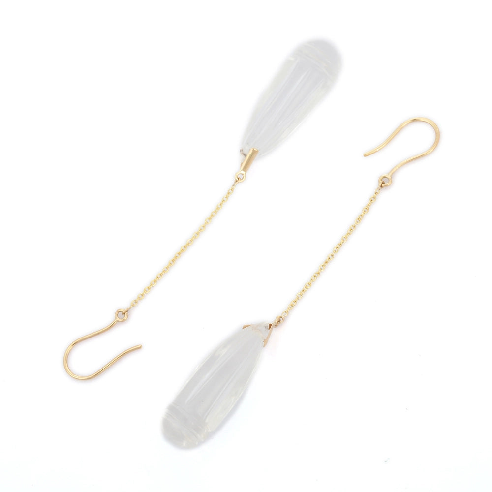 Handmade Jewelry Natural Crystal 18K Fine Yellow Gold Shoulder Duster Earring