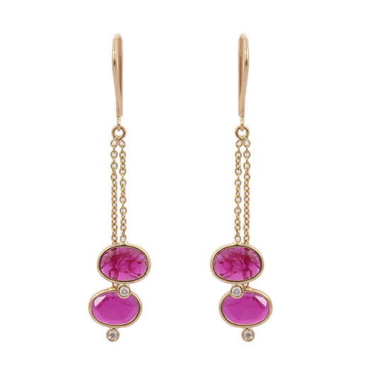 Classic & Unique Fine 18k Yellow Gold Genuine Ruby & Diamond Dangle Earrings