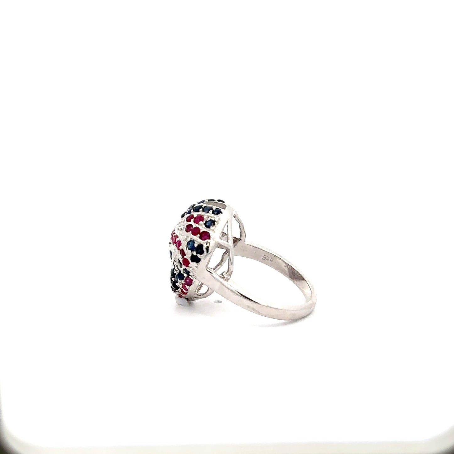 Luxury Classic Jewelry Ruby & Blue Sapphire Statement Wedding Ring Set In Pave Setting Custom Order