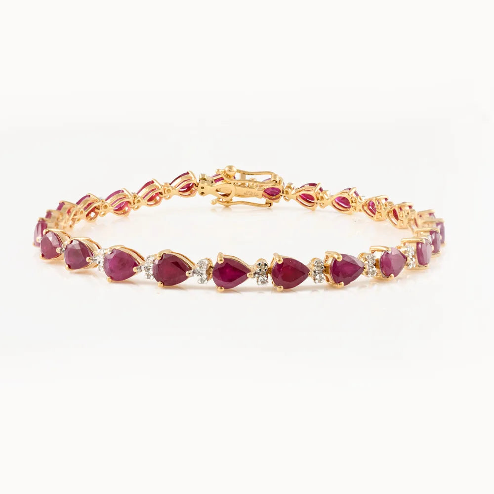 Luxury Jewelry Natural Ruby & Diamond 18K Solid Yellow Gold Tennis Bracelet