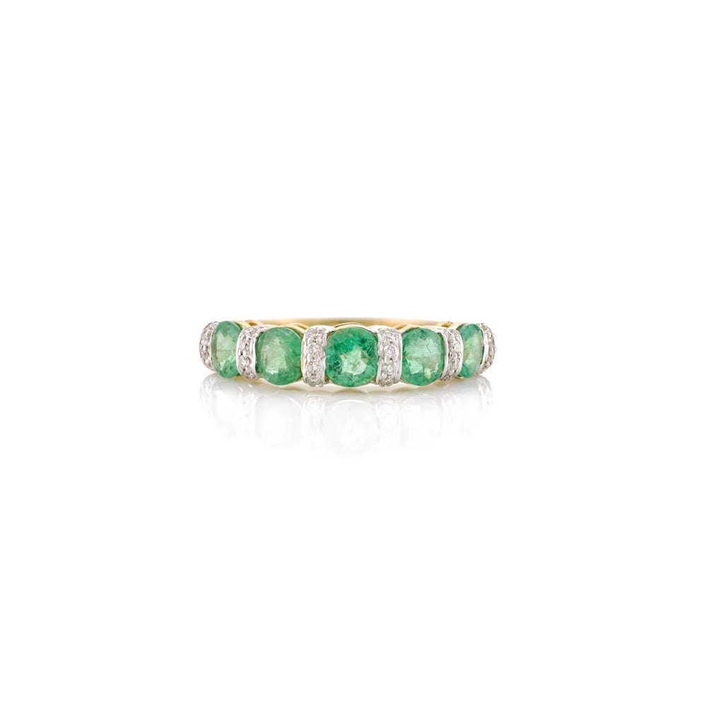 K14 Yellow Gold Natural Emerald & Diamond Band Ring Wholesale Jewelry