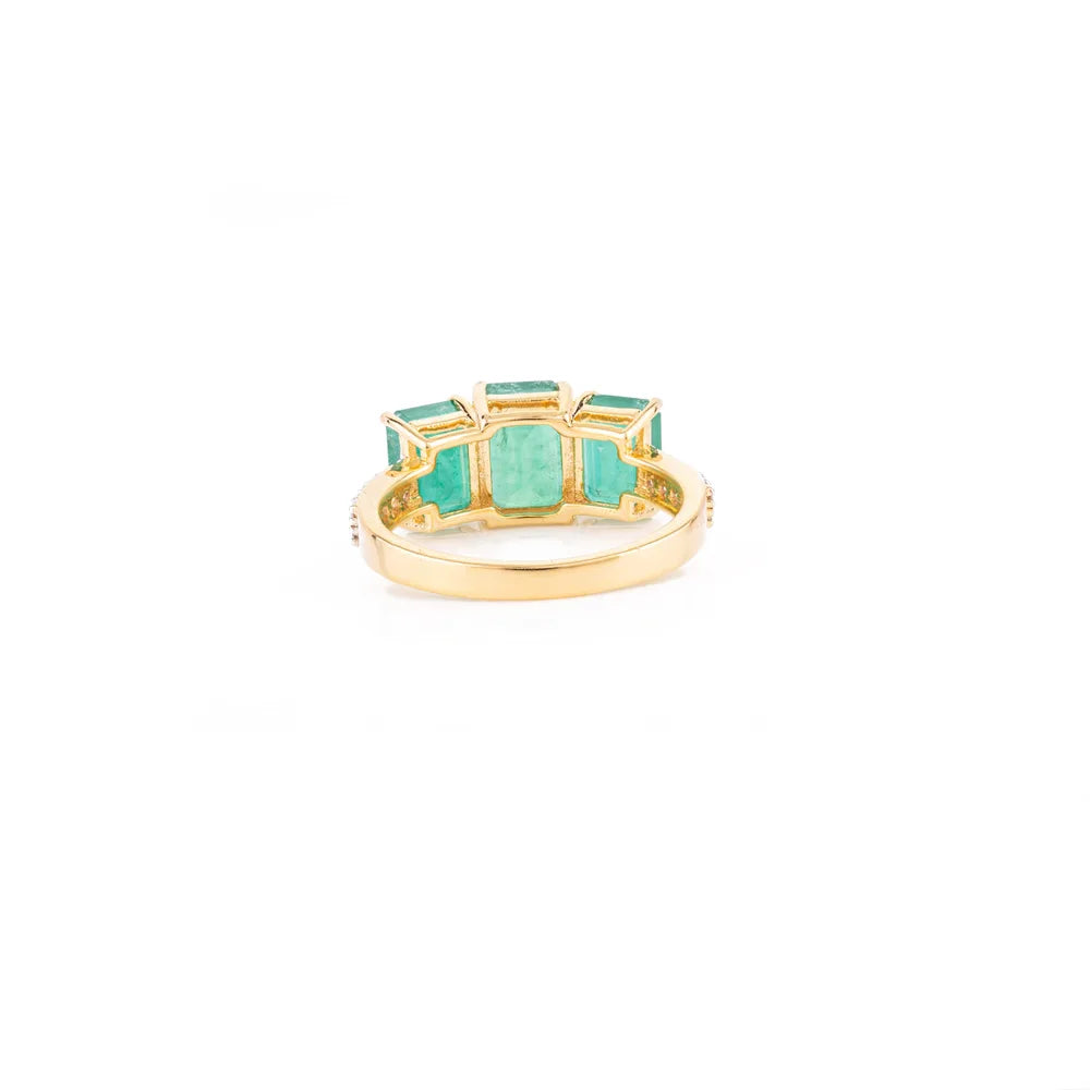 Real Gemstone Emerald & Diamond 18K Yellow Gold Wedding Ring