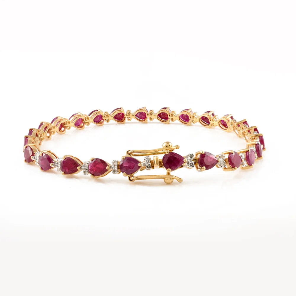 Luxury Jewelry Natural Ruby & Diamond 18K Solid Yellow Gold Tennis Bracelet