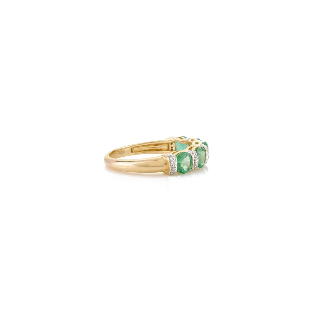 K14 Yellow Gold Natural Emerald & Diamond Band Ring Wholesale Jewelry