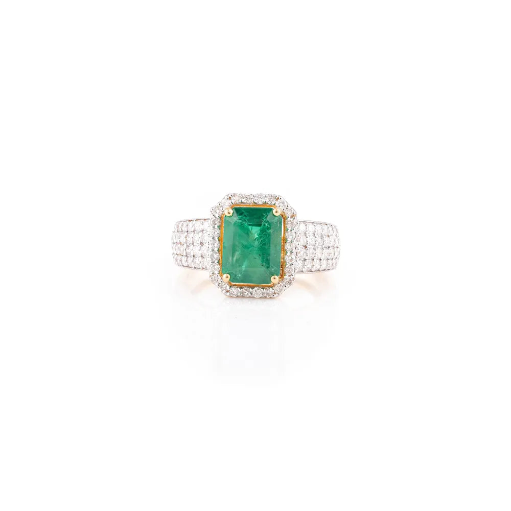 Personalized Jewelry Emerald & Diamond 18K Solid Gold Ring