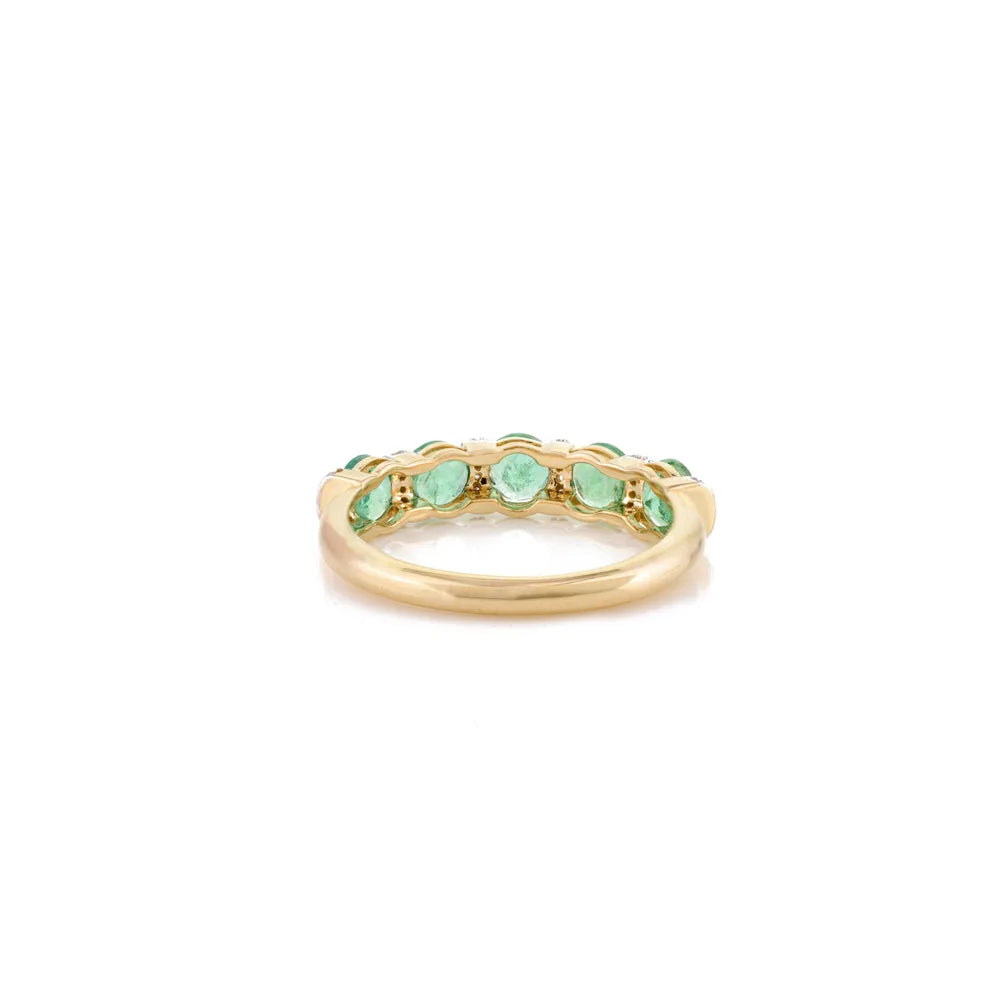 K14 Yellow Gold Natural Emerald & Diamond Band Ring Wholesale Jewelry