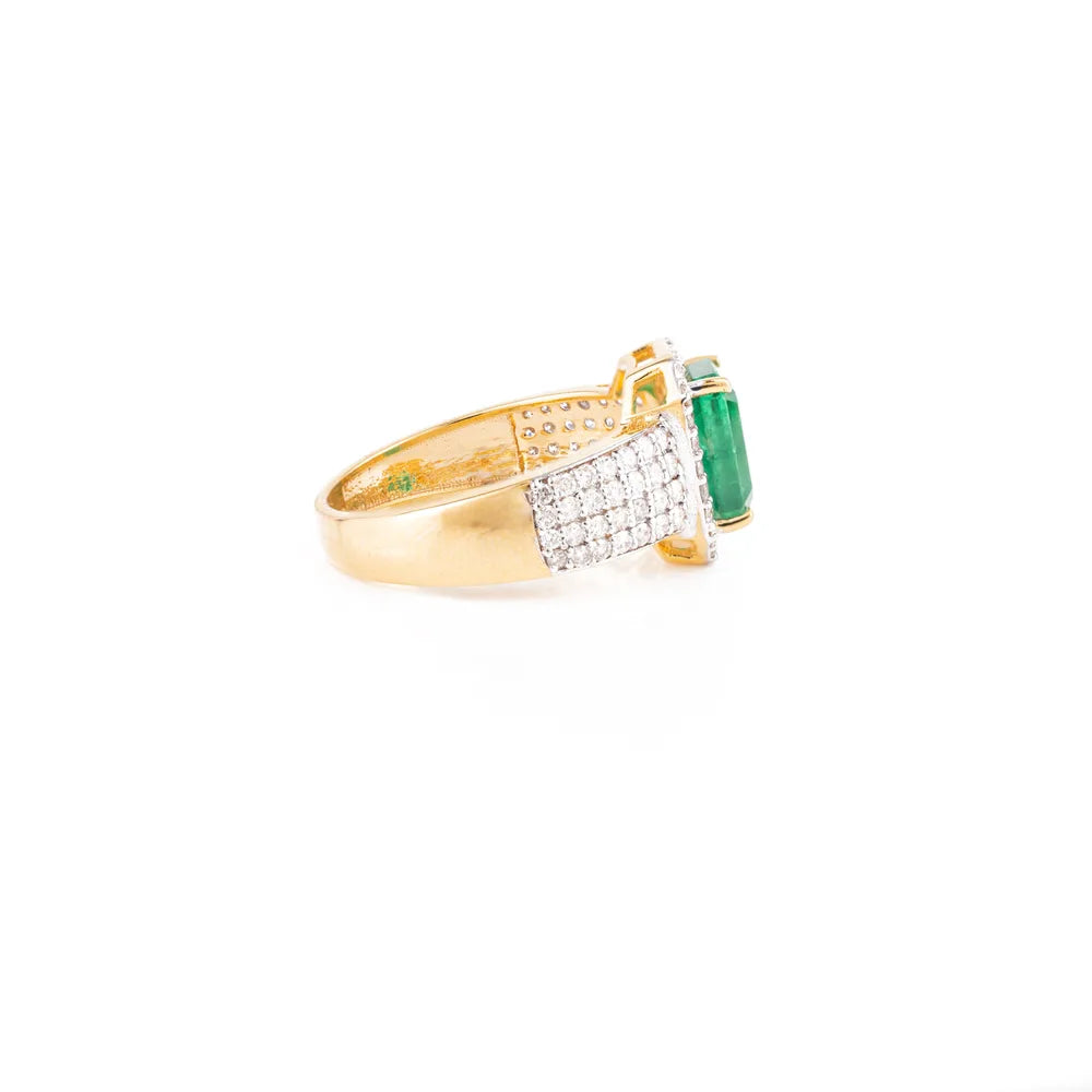 Personalized Jewelry Emerald & Diamond 18K Solid Gold Ring