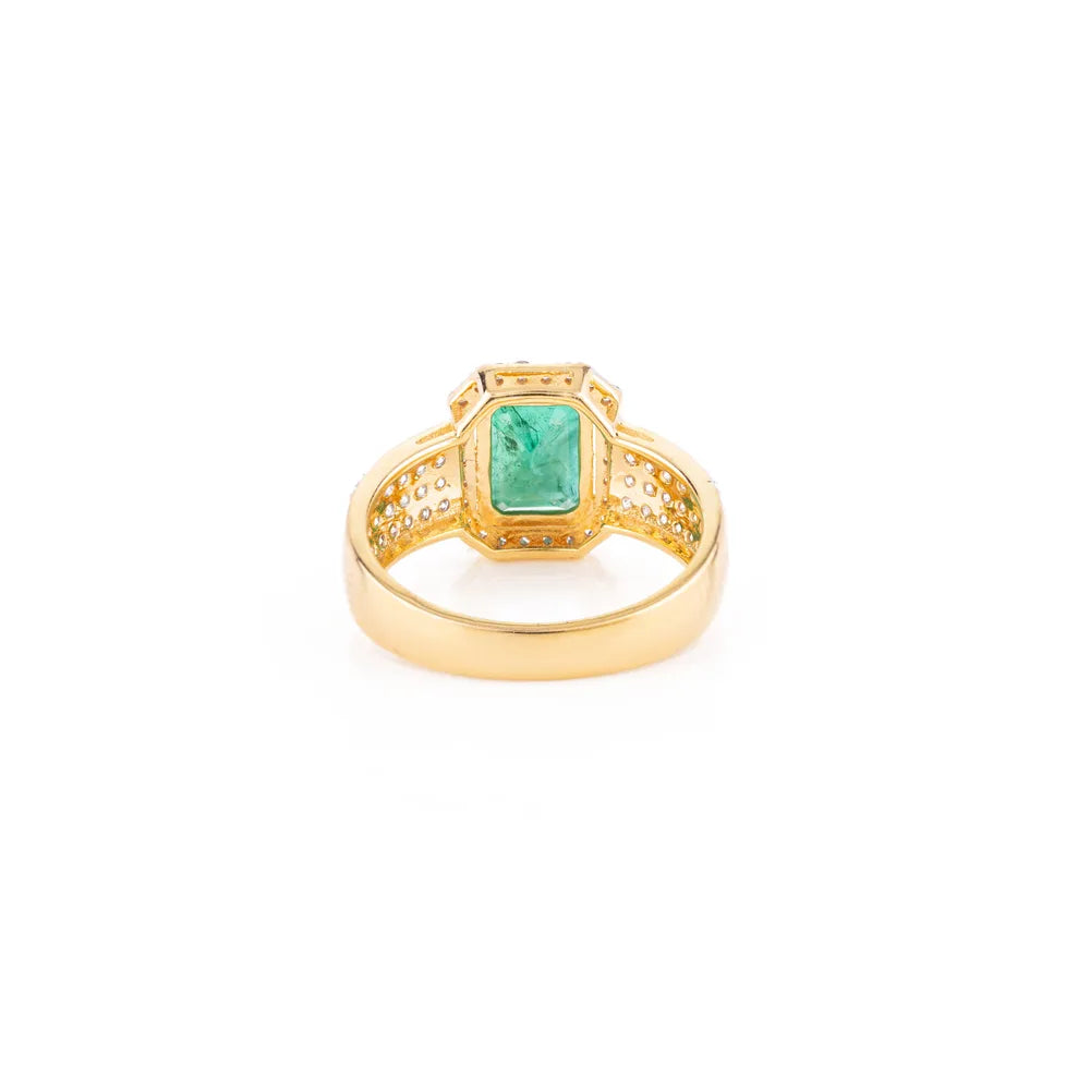 Personalized Jewelry Emerald & Diamond 18K Solid Gold Ring