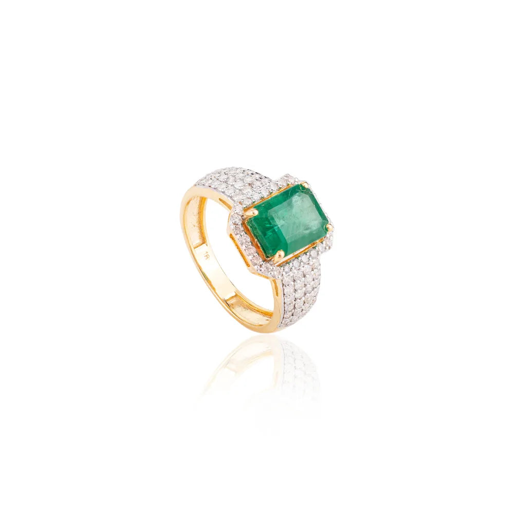 Personalized Jewelry Emerald & Diamond 18K Solid Gold Ring