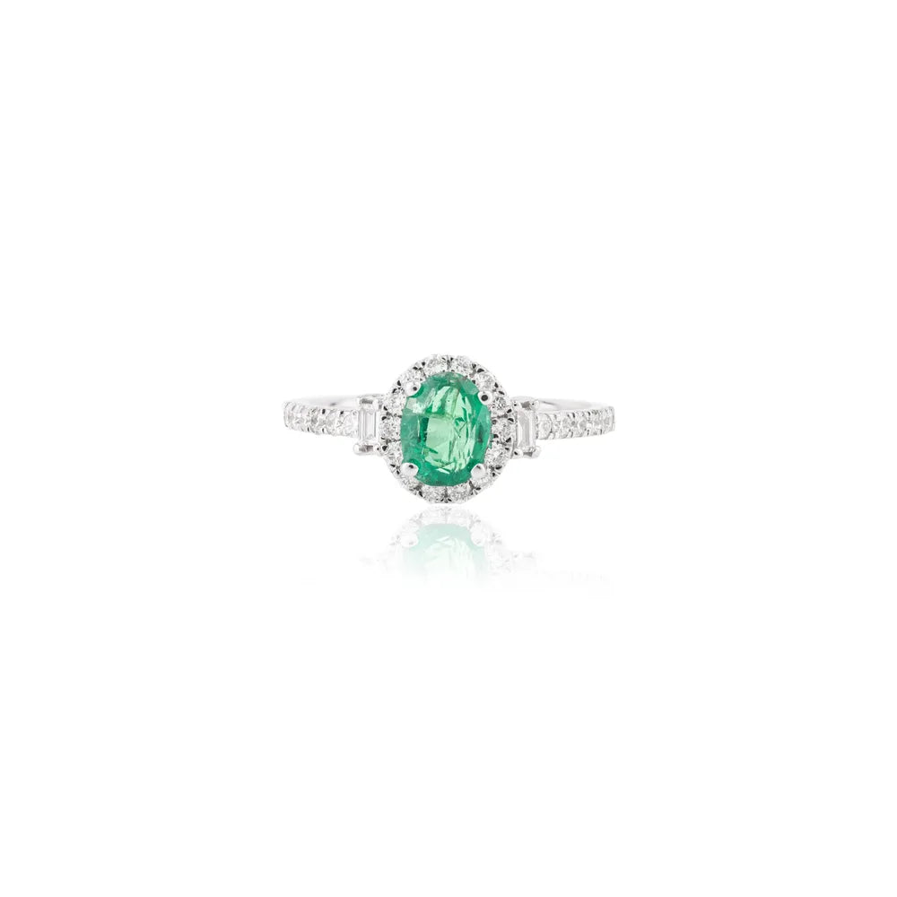 Wholesale Jewelry 18K White Gold Emerald & Diamond Authentic Ring