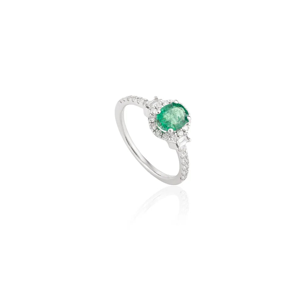 Wholesale Jewelry 18K White Gold Emerald & Diamond Authentic Ring