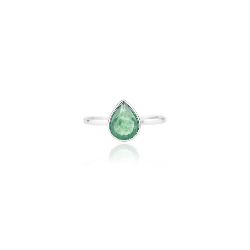 New Arrival Emerald 18K White Gold Pear Shape Gemstone Ring