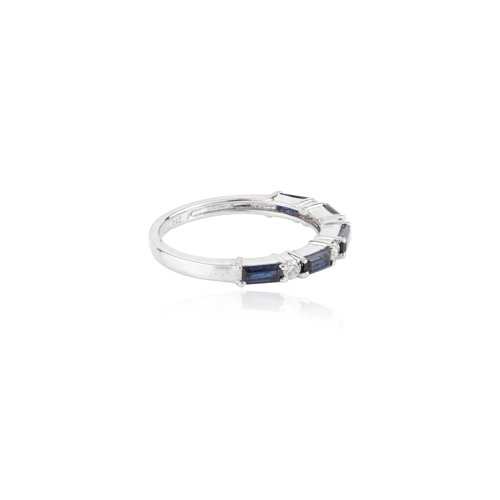 Authentic Jewelry Blue Sapphire & Diamond 18K White Gold Real Gemstone Ring