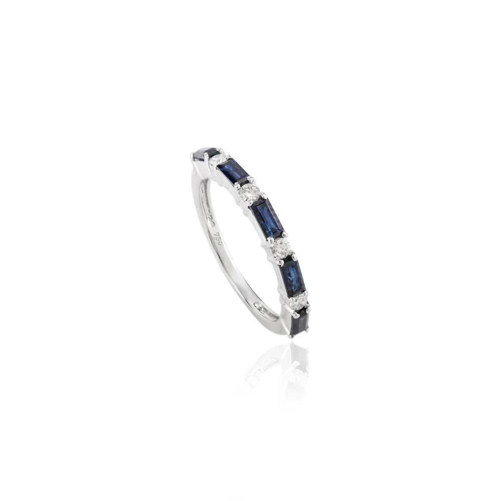 Authentic Jewelry Blue Sapphire & Diamond 18K White Gold Real Gemstone Ring