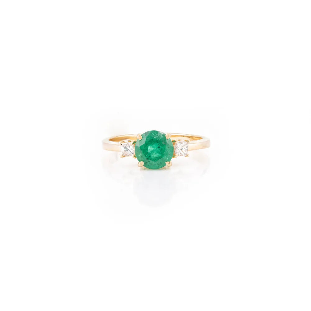 Trending Jewelry Emerald & Diamond 14K Yellow Gold Engagement Ring