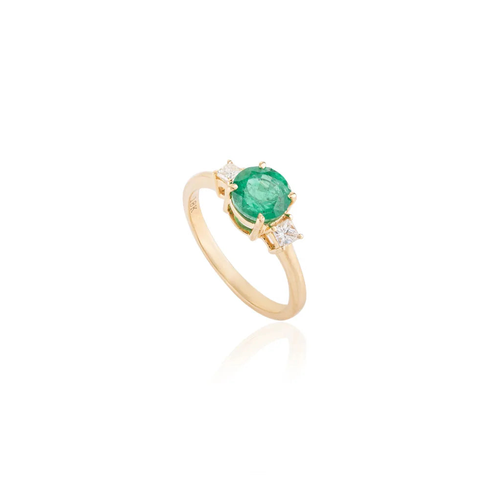 Trending Jewelry Emerald & Diamond 14K Yellow Gold Engagement Ring