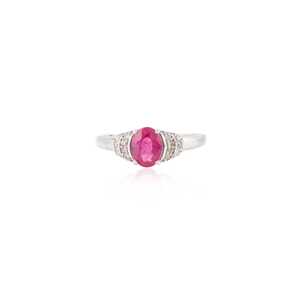 Best Selling Product Natural Ruby & Diamond 14K White Gold Ring