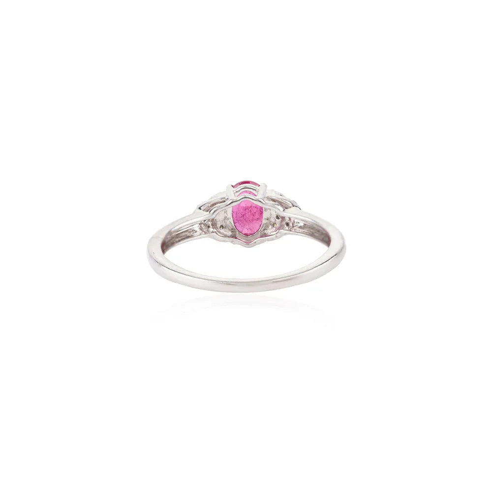 Best Selling Product Natural Ruby & Diamond 14K White Gold Ring