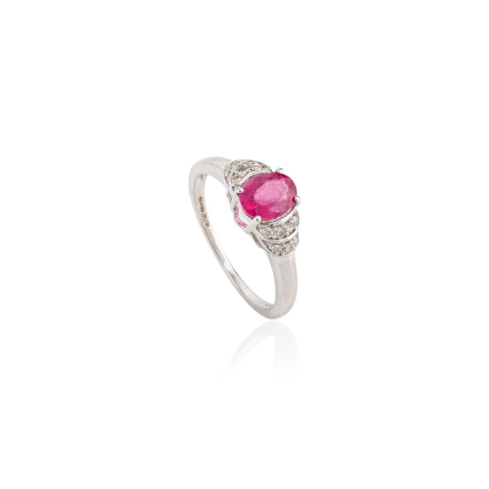 Best Selling Product Natural Ruby & Diamond 14K White Gold Ring