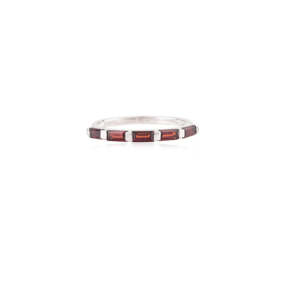 Custom Jewelry Natural Garnet 14K White Gold Stackable Ring