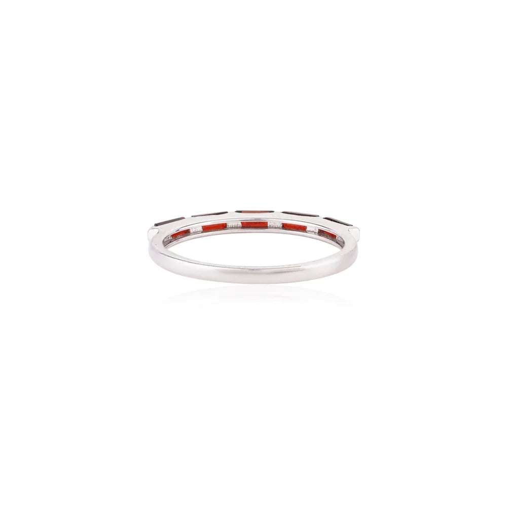 Custom Jewelry Natural Garnet 14K White Gold Stackable Ring