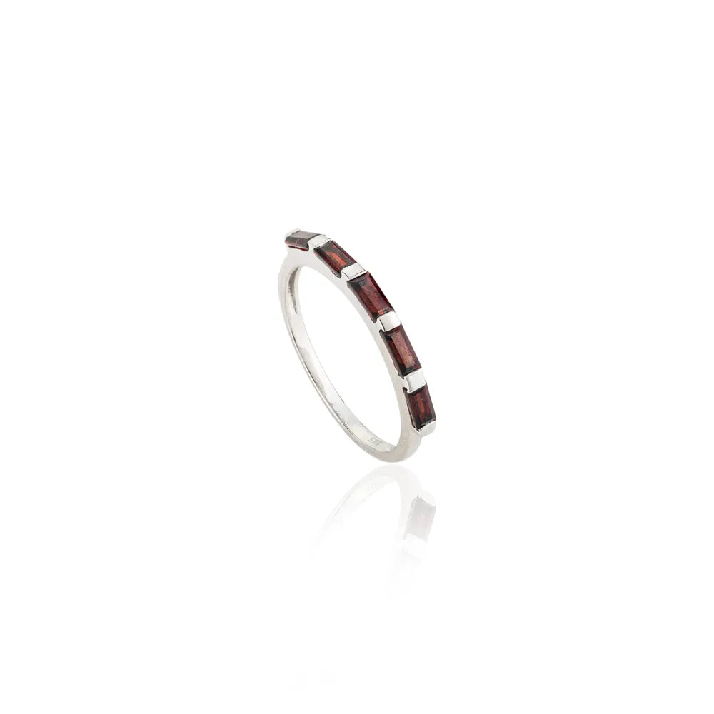 Custom Jewelry Natural Garnet 14K White Gold Stackable Ring