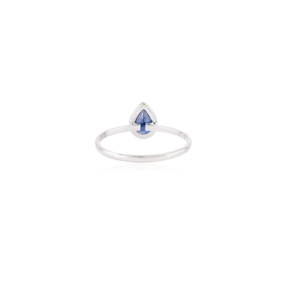 Natural Pear Shape Blue Sapphire K14 Solid White Gold Handmade Ring