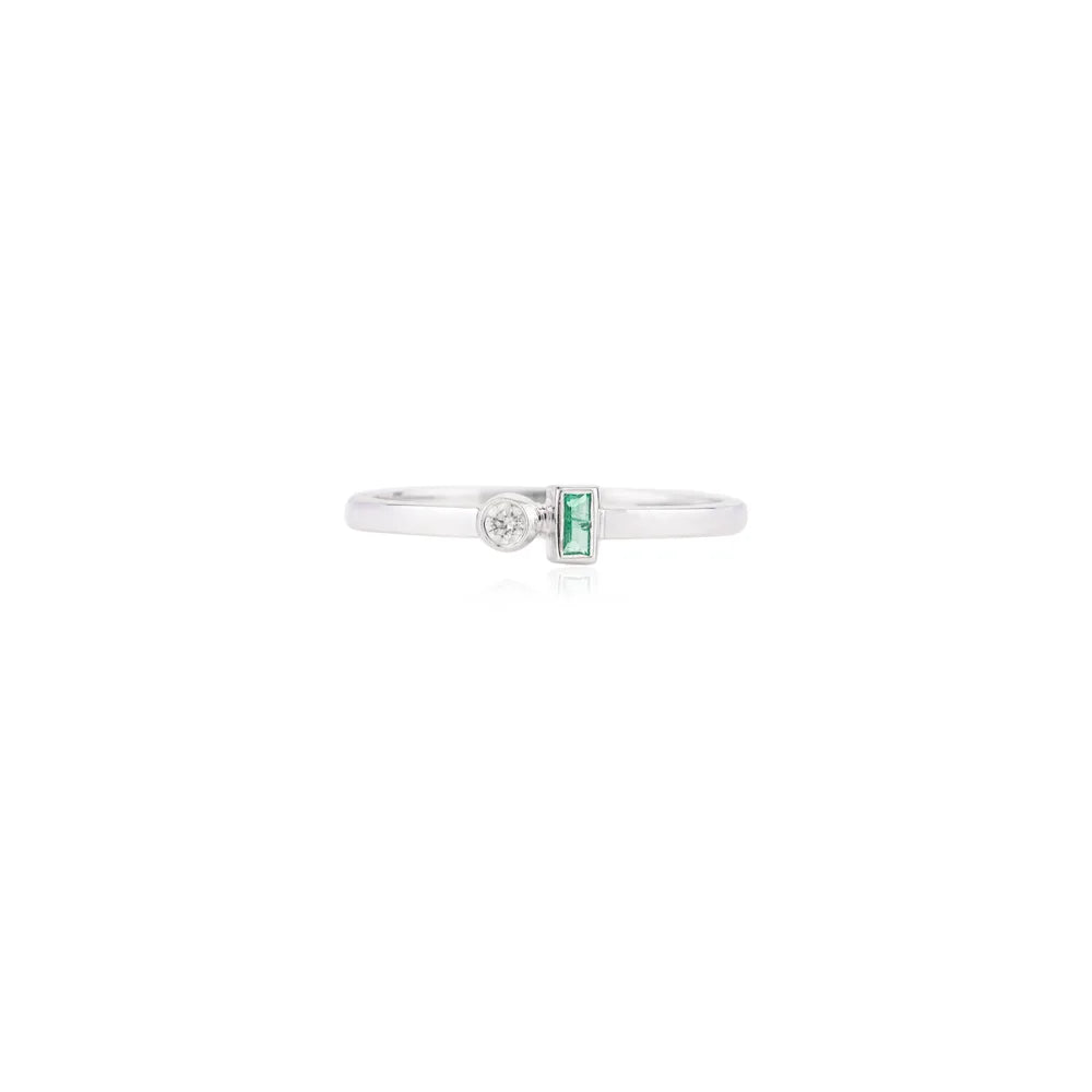 100% Natural Emerald & Diamond K14 White Gold Minimal Ring