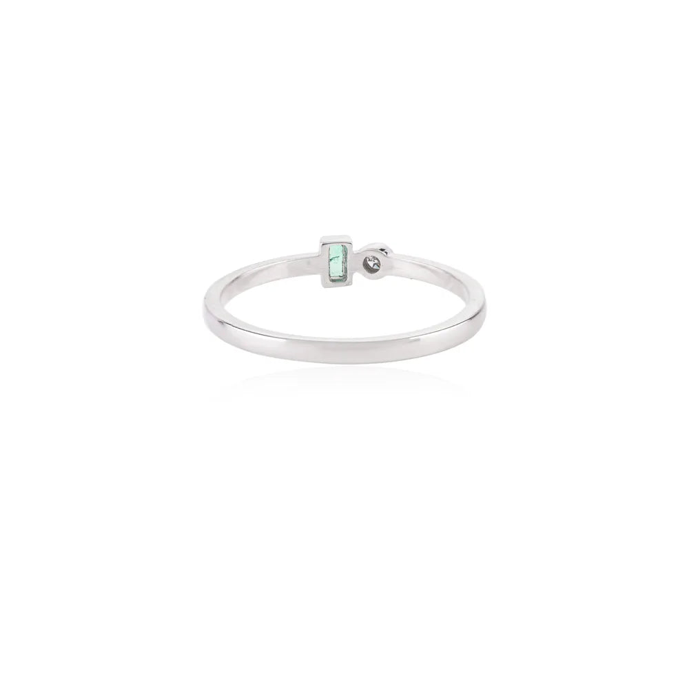 100% Natural Emerald & Diamond K14 White Gold Minimal Ring