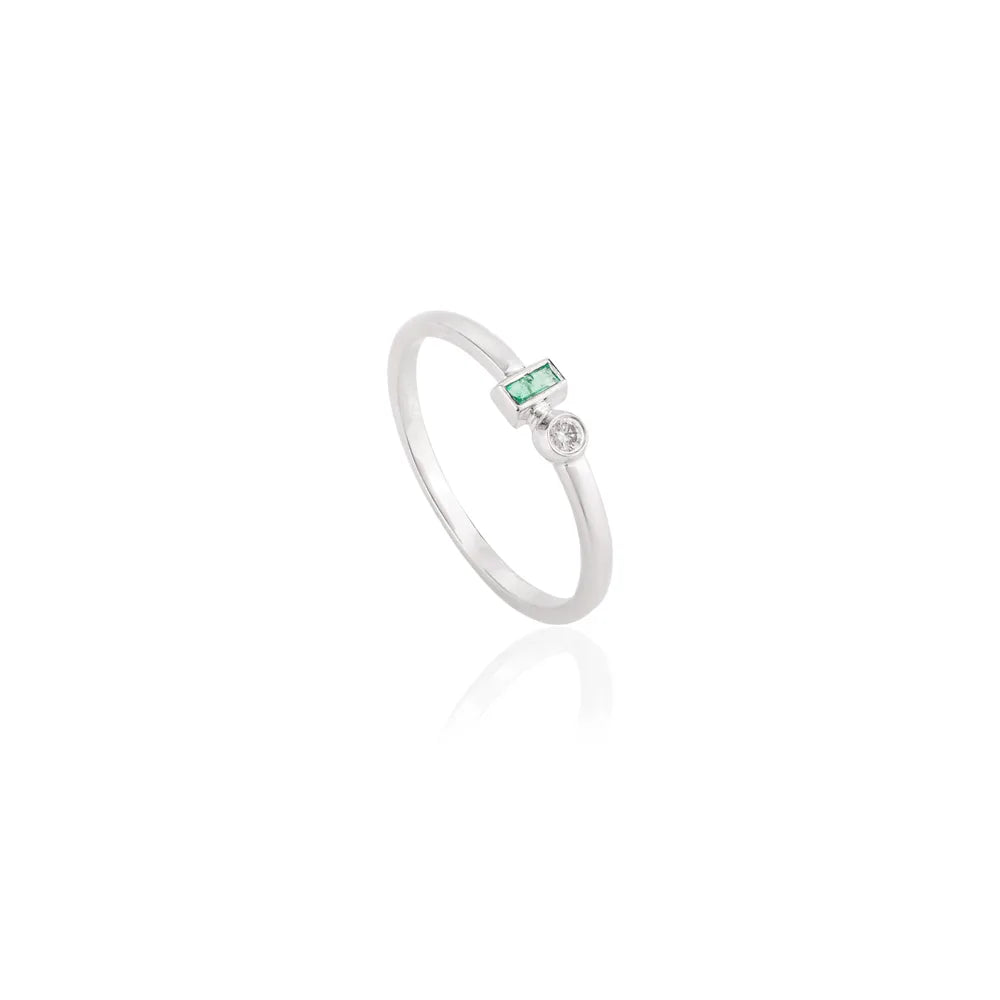 100% Natural Emerald & Diamond K14 White Gold Minimal Ring