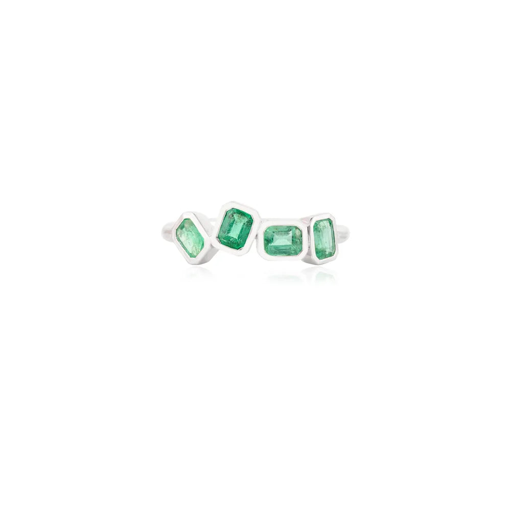 Best Quality Products Natural Emerald K14 Solid White Gold Unique Ring