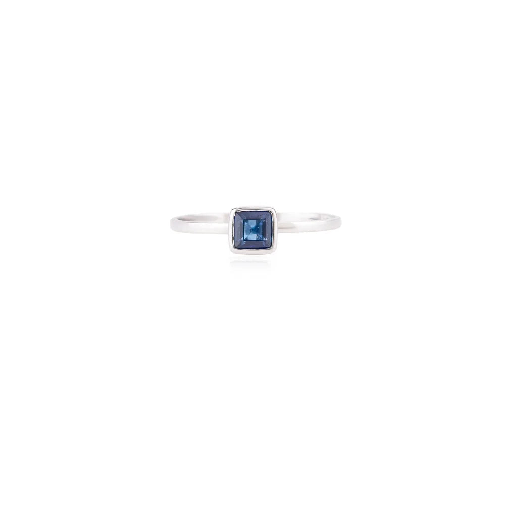 Single Stone Blue Sapphire 18K White Gold September Birthstone Ring