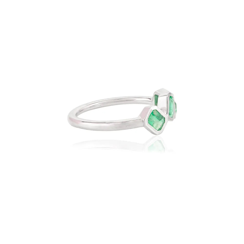 Best Quality Products Natural Emerald K14 Solid White Gold Unique Ring