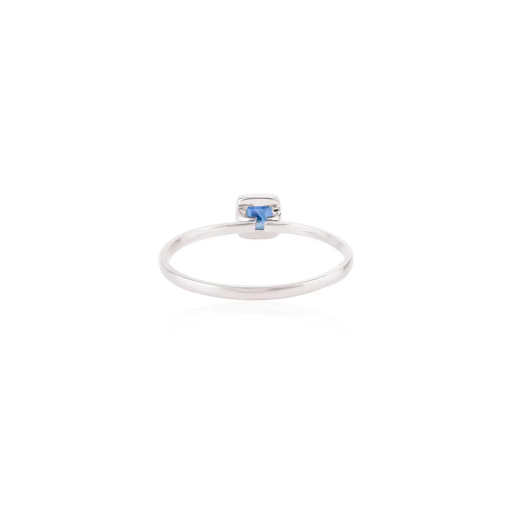 Single Stone Blue Sapphire 18K White Gold September Birthstone Ring