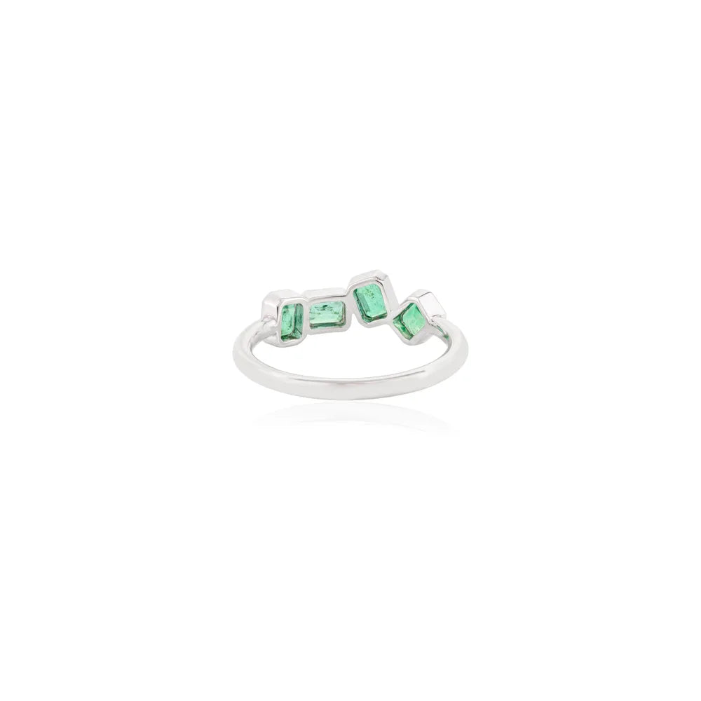 Best Quality Products Natural Emerald K14 Solid White Gold Unique Ring