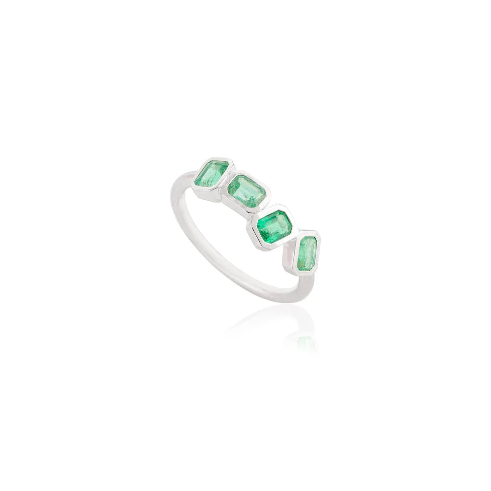 Best Quality Products Natural Emerald K14 Solid White Gold Unique Ring