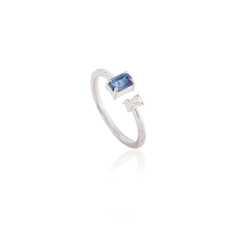 New Arrivals Blue Sapphire & Diamond Single Stone 18K Solid Gold Ring