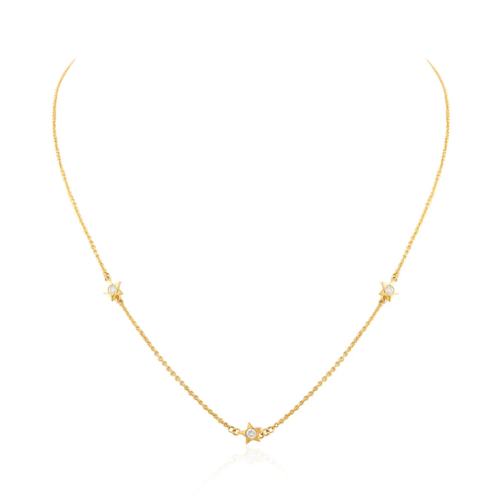 Minimal Jewelry Natural Diamond 14K Solid Yellow Gold Star Charm Necklace