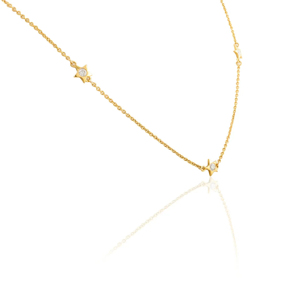 Minimal Jewelry Natural Diamond 14K Solid Yellow Gold Star Charm Necklace