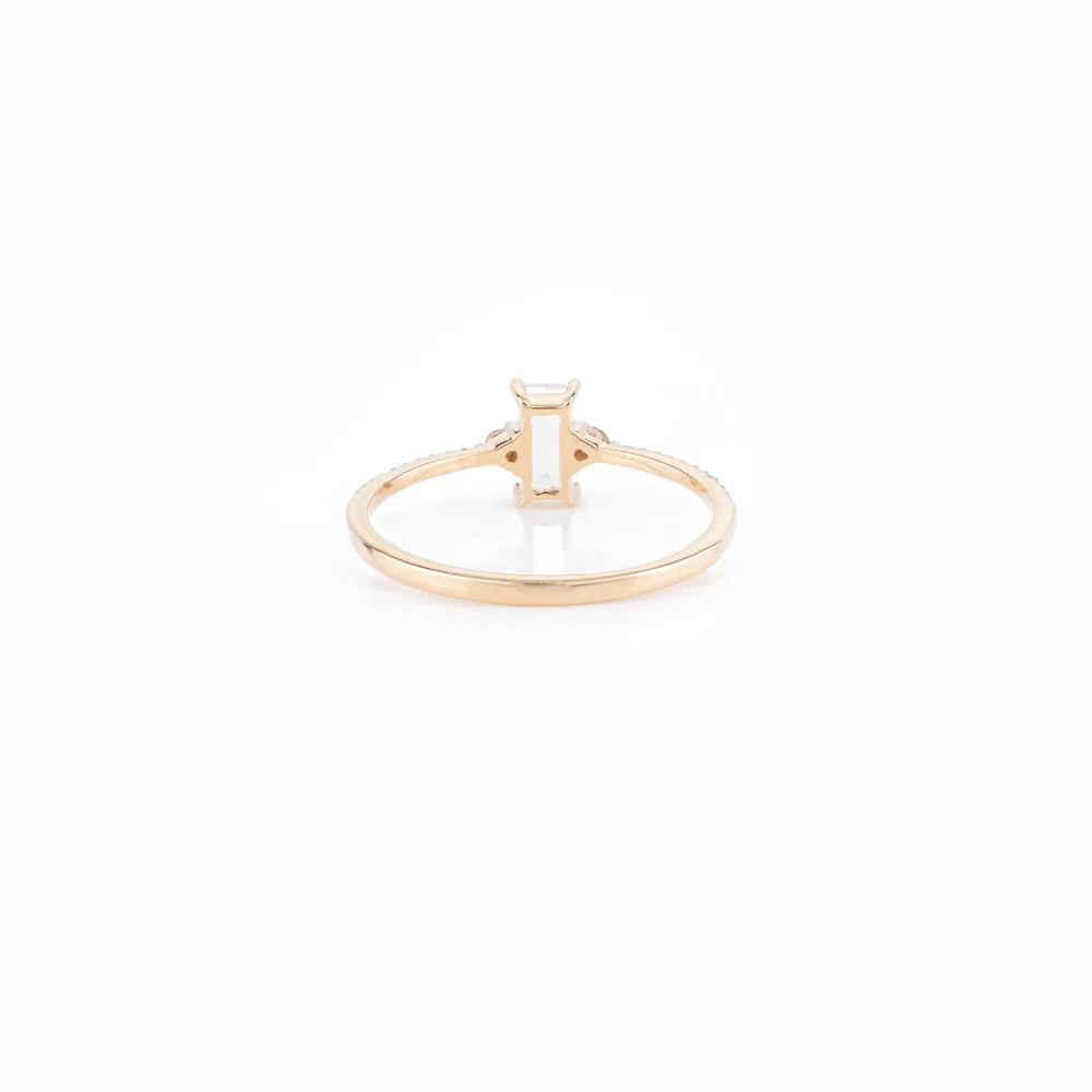 14K Yellow Gold Rainbow Moonstone & Diamond Minimal Ring