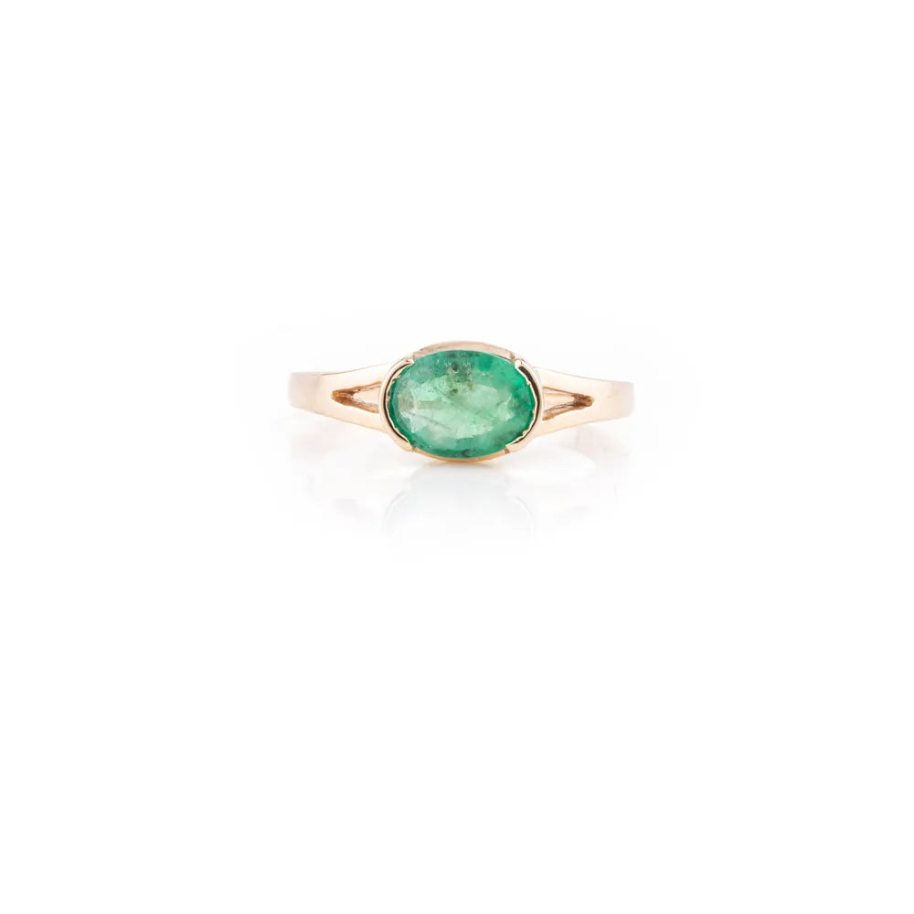 100% Authentic Oval Cut Emerald K14 Solid Yellow Gold Ring