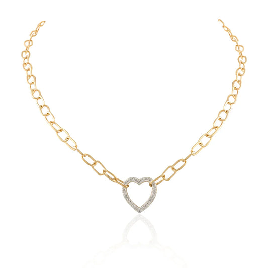 Handmade Jewelry Natural Diamond 18K Fine Yellow Gold Heart Shape Pendant Necklace