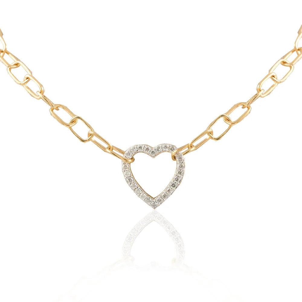 Handmade Jewelry Natural Diamond 18K Fine Yellow Gold Heart Shape Pendant Necklace