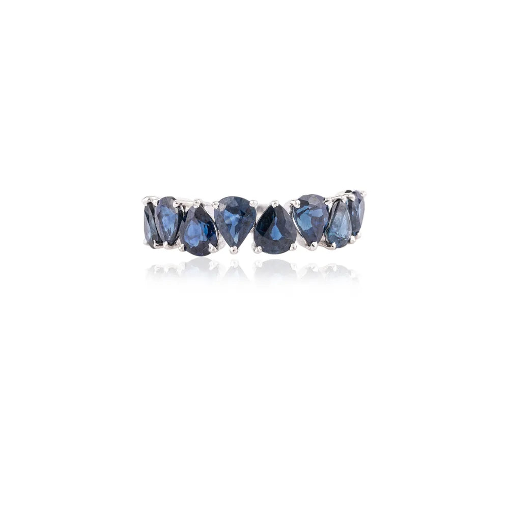 Natural Pear Shape Blue Sapphire 14K White Gold September Birthstone Ring