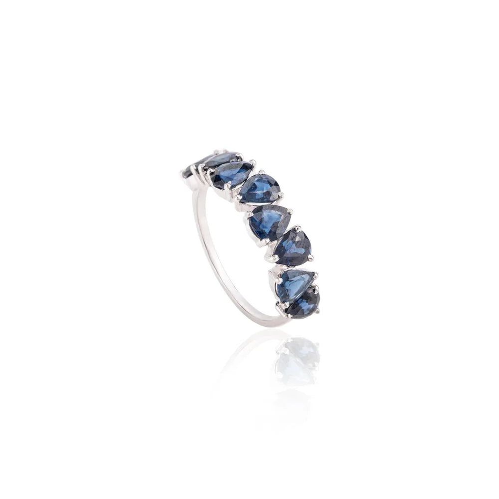 Natural Pear Shape Blue Sapphire 14K White Gold September Birthstone Ring