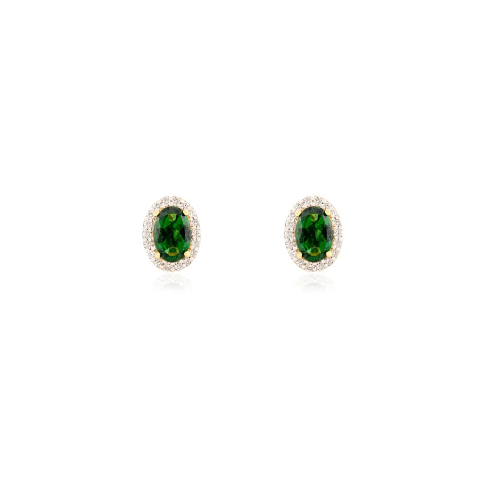 Custom Jewelry Tourmaline & Diamond 14K Yellow Gold Cluster Stud Earrings