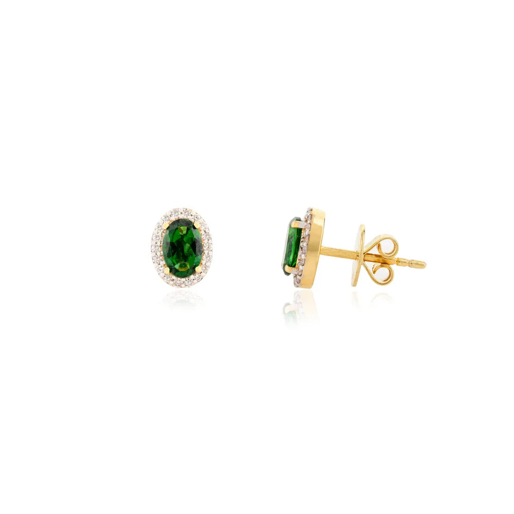 Custom Jewelry Tourmaline & Diamond 14K Yellow Gold Cluster Stud Earrings