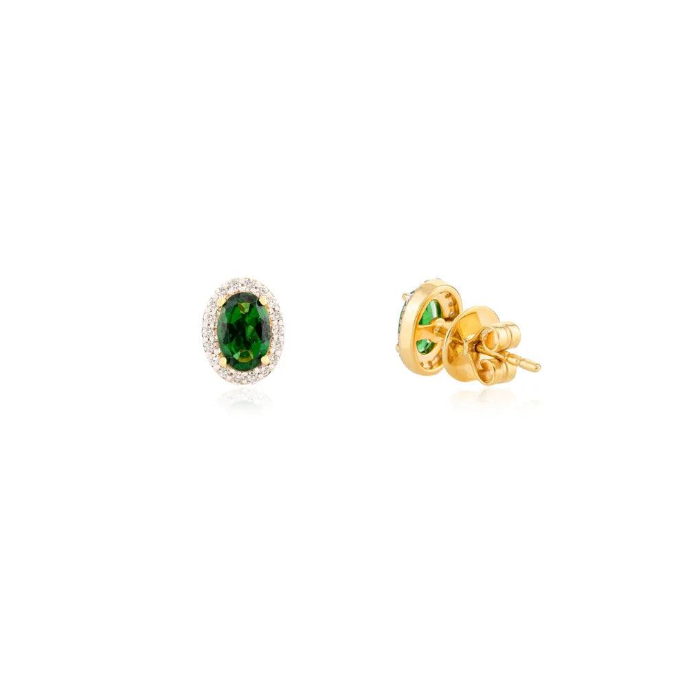 Custom Jewelry Tourmaline & Diamond 14K Yellow Gold Cluster Stud Earrings