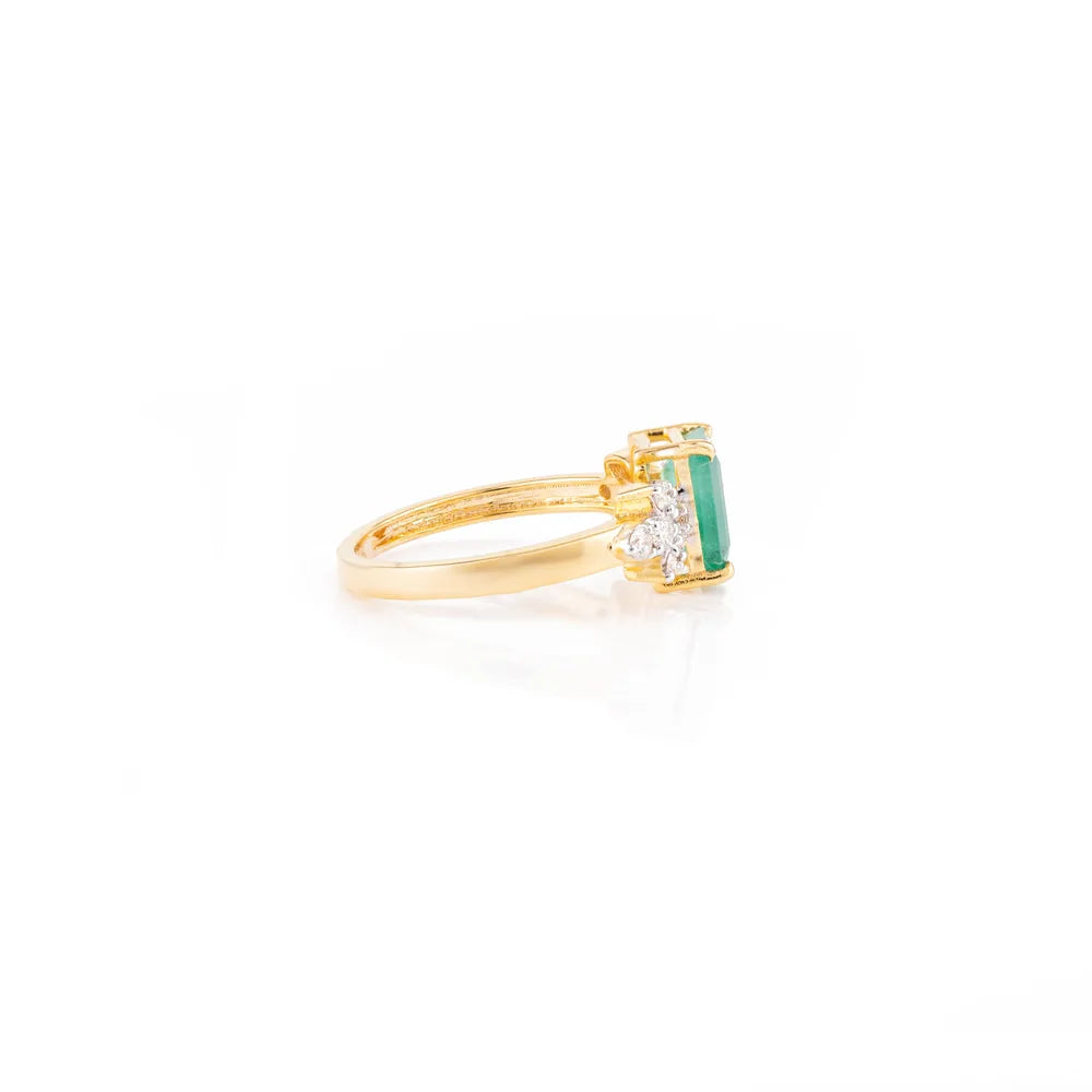 Genuine Emerald & Diamond 14K Solid Yellow Gold Authentic Ring